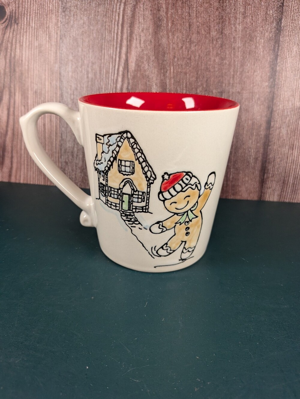Eli & Ana Watercolor Gingerbread Ceramic Mug with Red Interior